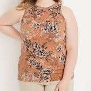 Maurices 24/7 Plus Size 2X Fitted Ribbed Floral High Neck Sleeveless Top